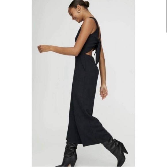 Wilfred Womens Black Cropped Wide Leg Dressy Jumpsuit Square Neck Tie Back Sz S - Picture 2 of 13
